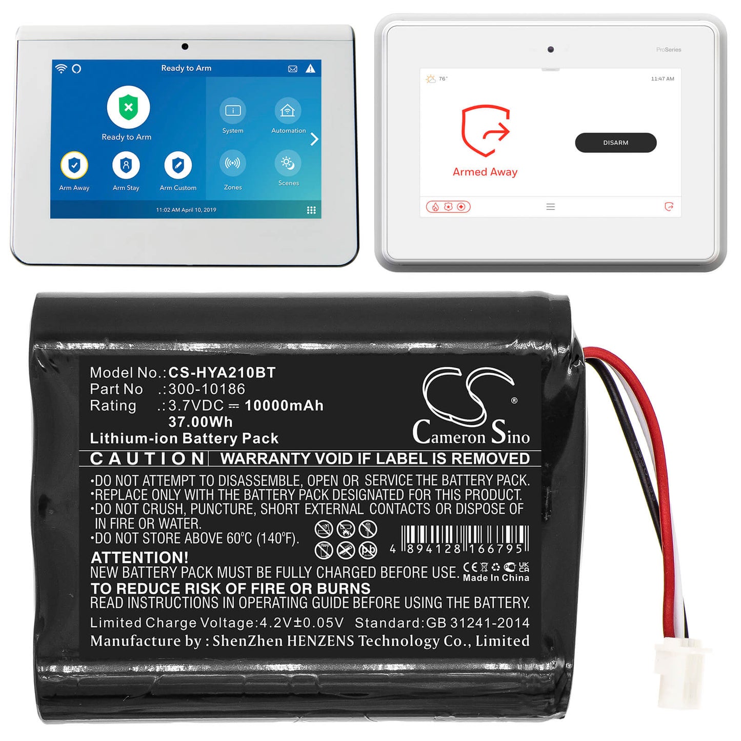 3.7V, 10000mAh, Li-ion Battery fits Adt, Adt5aio, Adt7aio, 37Wh