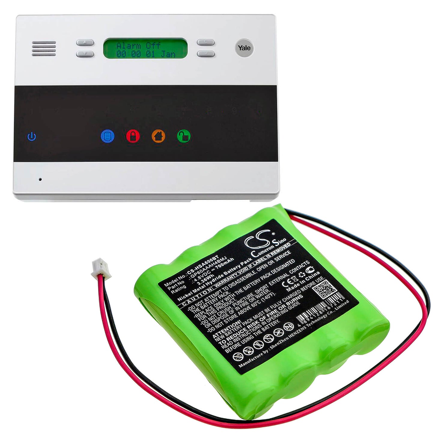 4.8V, 700mAh, Ni-MH Battery fits Yale, Ef Panel Alarm Control Panel, 3.36Wh