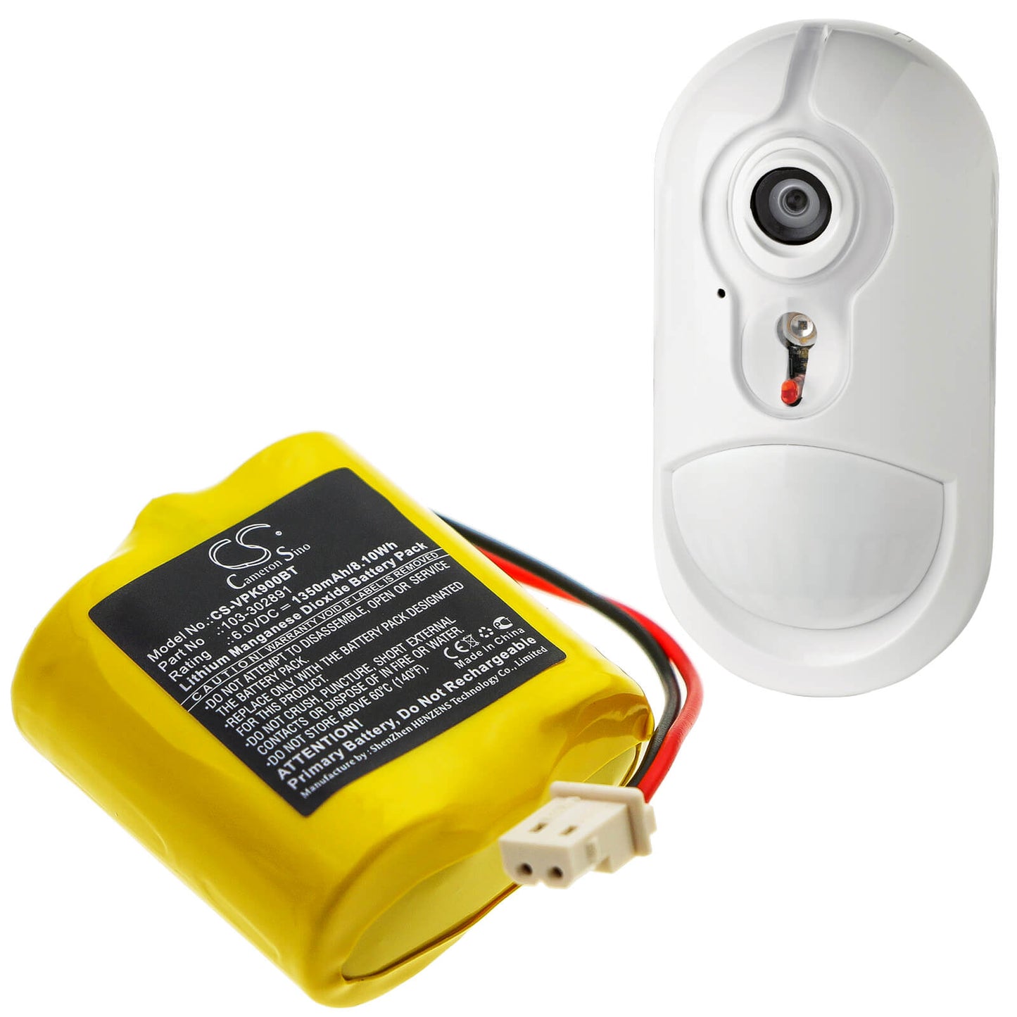 6.0V, 1350mAh, Li-MnO2 Battery fits Visonic, Next Cam, Next Cam K9 Pg2 Wide Angle, 8.1Wh