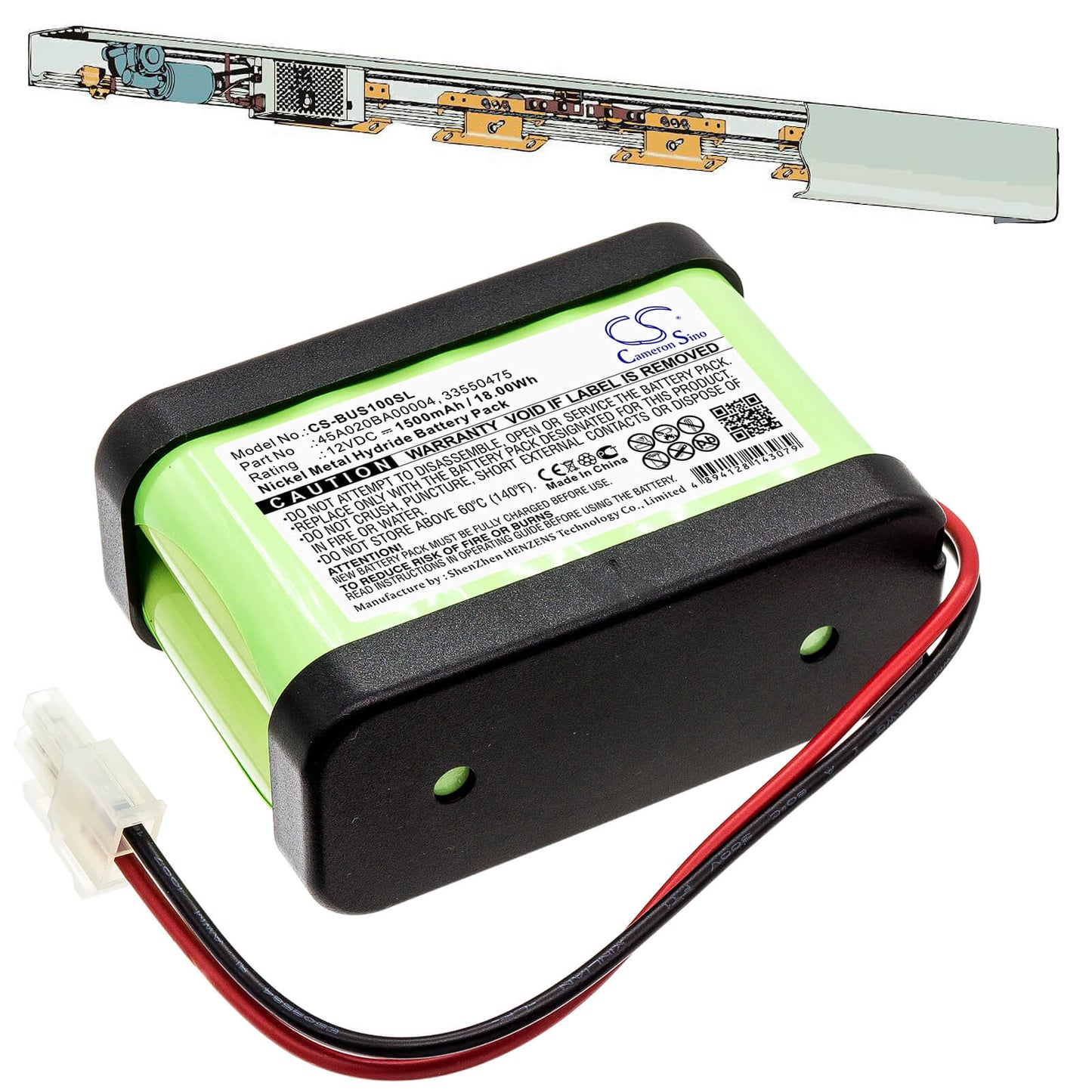 12.0V, 1500mAh, Ni-MH Battery fits Besam, Unislide Ii Sliding Door, Unislide Sliding Door, 18Wh