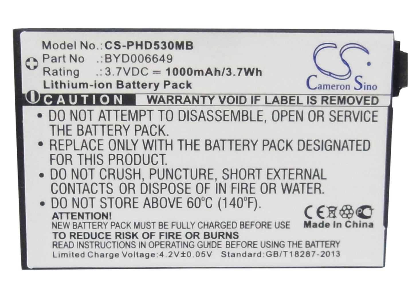 3.7V, 1000mAh, Li-ion Battery fits Bt, Bm1000, Video Baby Monitor 1000, 3.7Wh