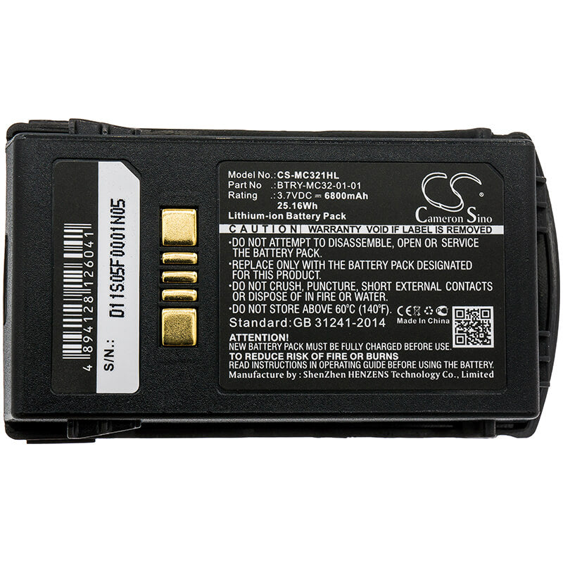 3.7V, 6800mAh, Li-ion Battery fits Zebra, Mc3200, Mc32n0, 25.16Wh