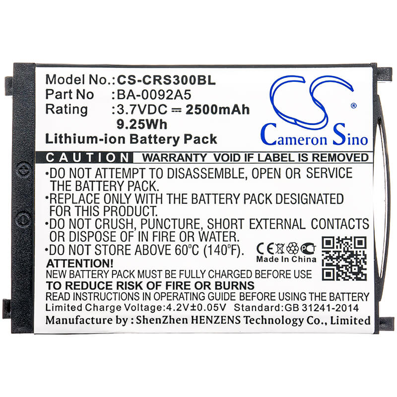 3.7V, 2500mAh, Li-ion Battery fits Cipherlab, Rs30, 9.25Wh
