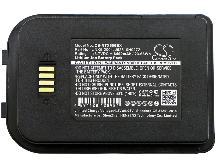 3.7V, 6400mAh, Li-ion Battery fits Handheld, Nautiz X5 Eticket, 23.68Wh