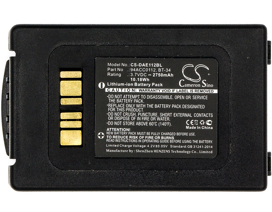 3.7V, 2750mAh, Li-ion Battery fits Datalogic, Elf, 10.175Wh