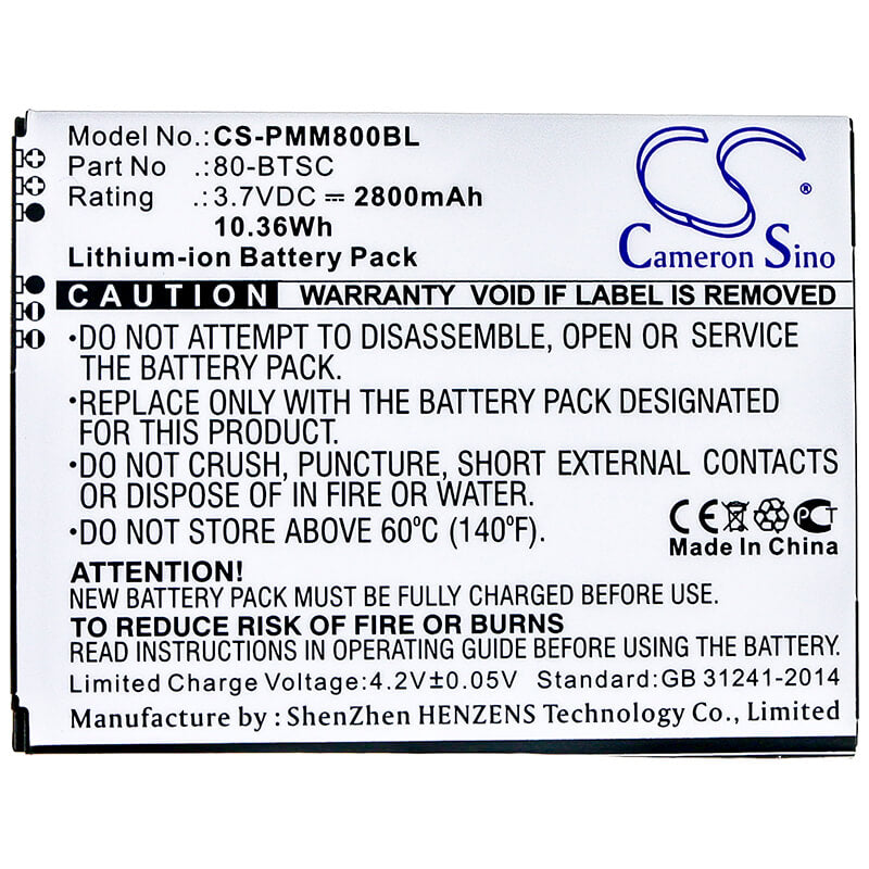 3.7V, 2800mAh, Li-ion Battery fits Point Mobile, Pm80, 10.36Wh