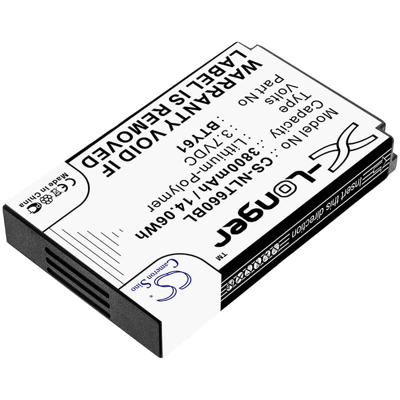 3.7V, 3800mAh, Li-Polymer Battery fits Newland, Mt60, Mt60e, 14.06Wh