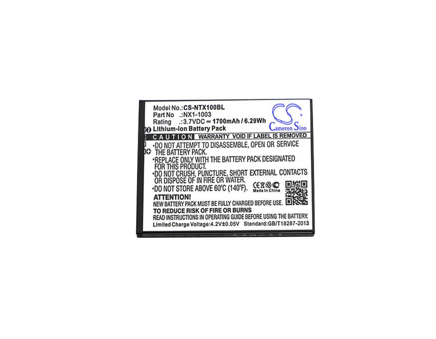 3.7V, 1700mAh, Li-ion Battery fits Handheld, Nautiz X1, 6.29Wh