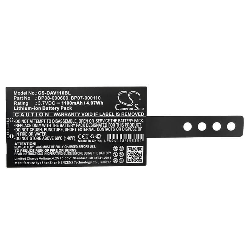 3.7V, 1100mAh, Li-ion Battery fits Datalogic, Memor Nfp, 4.07Wh