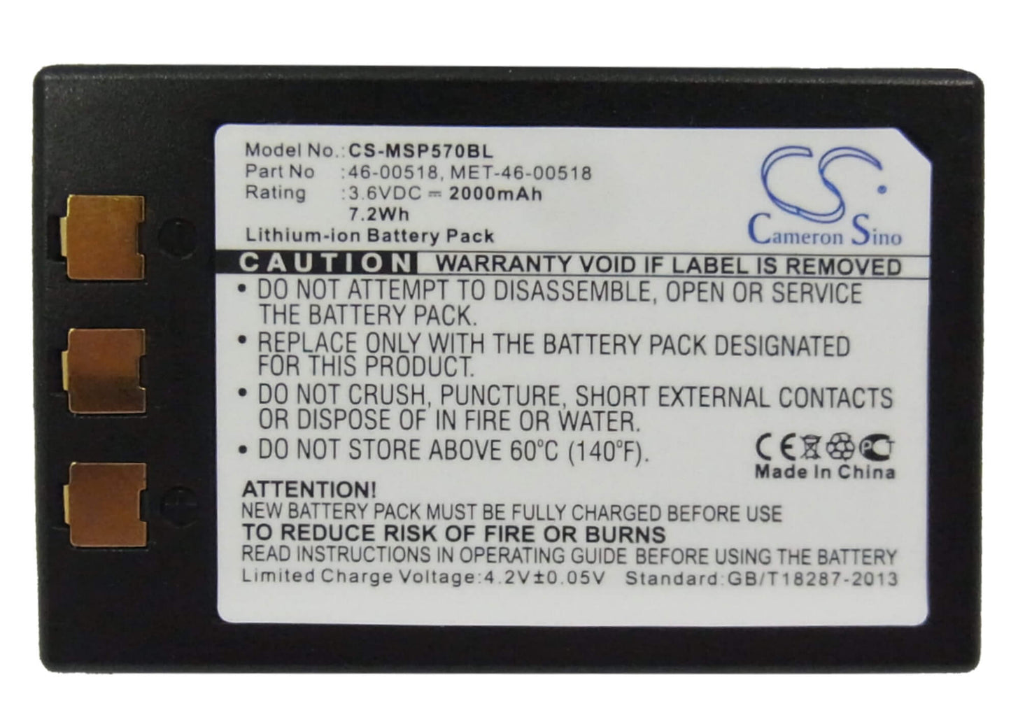 3.6V, 2000mAh, Li-ion Battery fits Metrologic, Mk5710, Sp5700 Optimus Pda, 7.2Wh