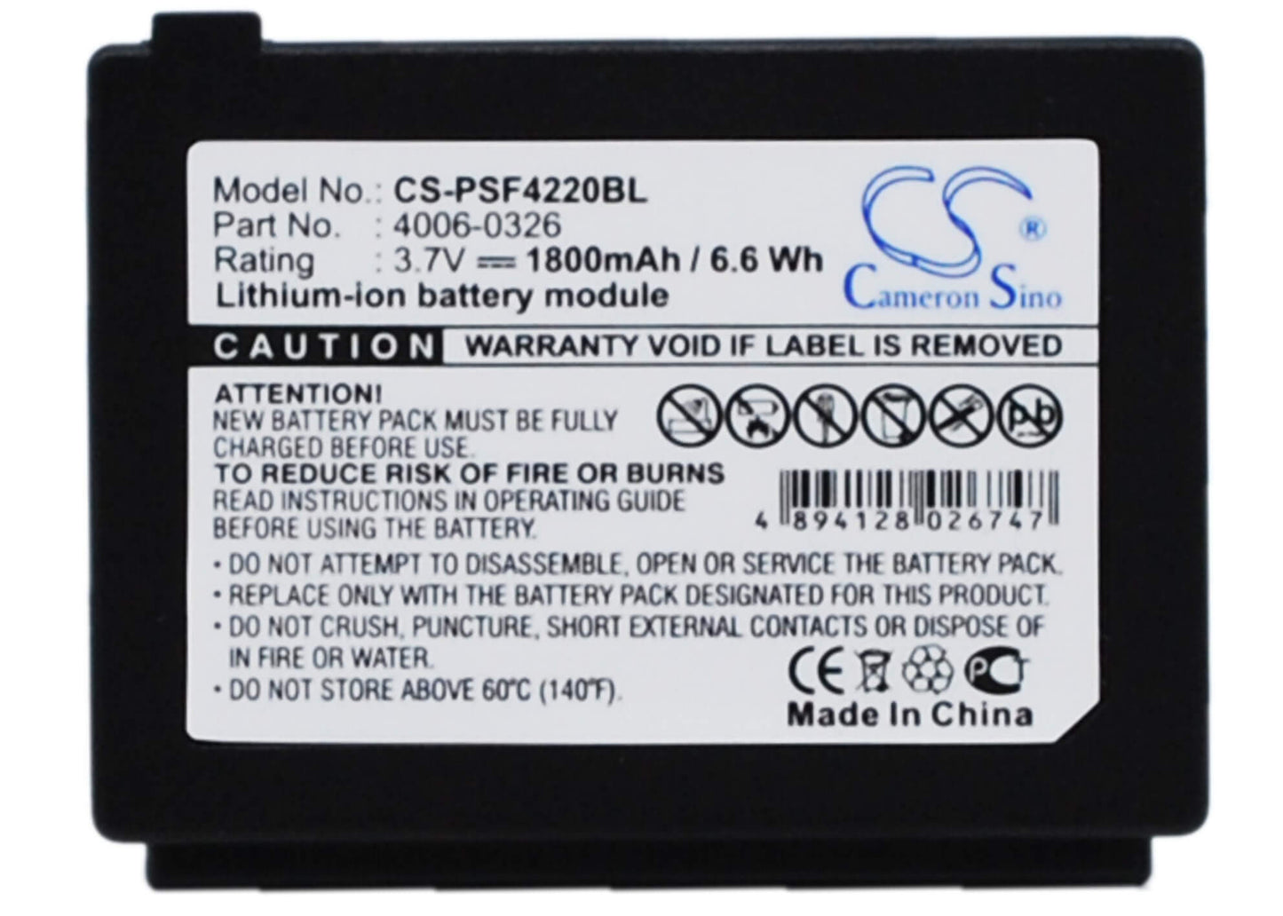 3.7V, 1800mAh, Li-ion Battery fits Psc, Falcon 4220, 6.66Wh