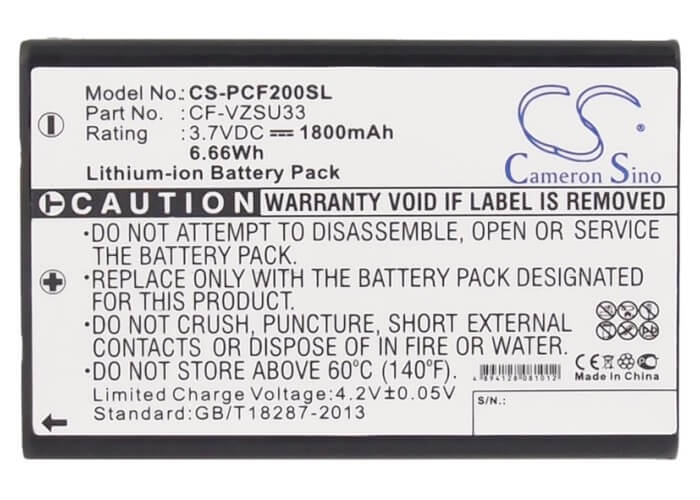 3.7V, 1800mAh, Li-ion Battery fits Panasonic, Toughbook Cf-p2, 6.66Wh