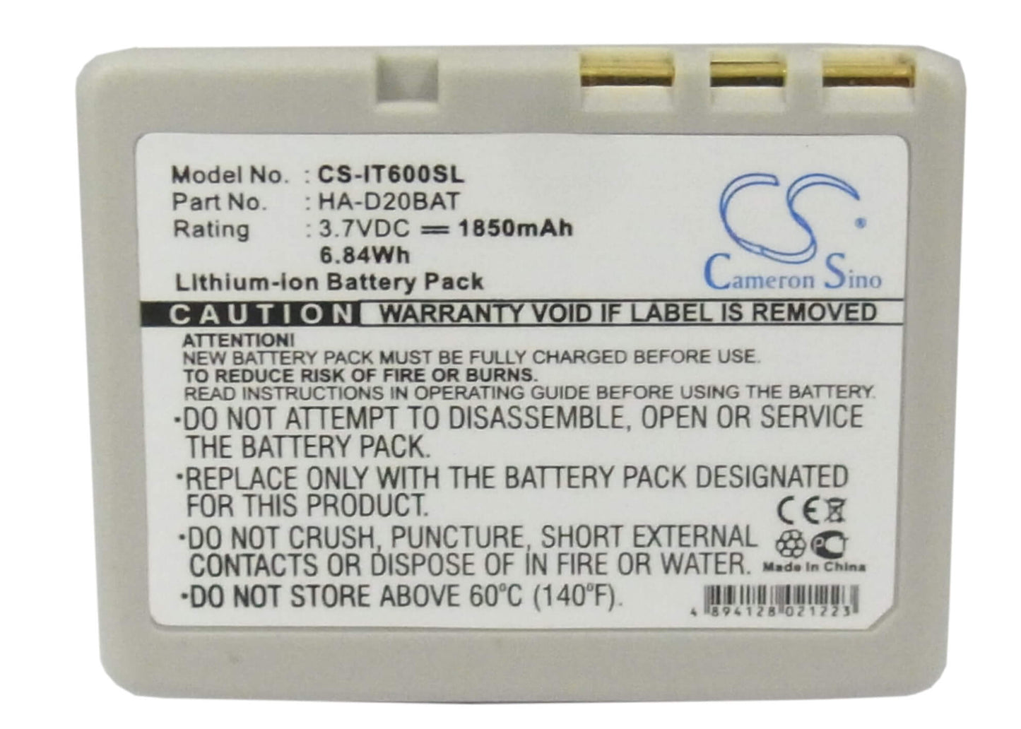 3.7V, 1850mAh, Li-ion Battery fits Casio, It-300, It-600, 6.845Wh