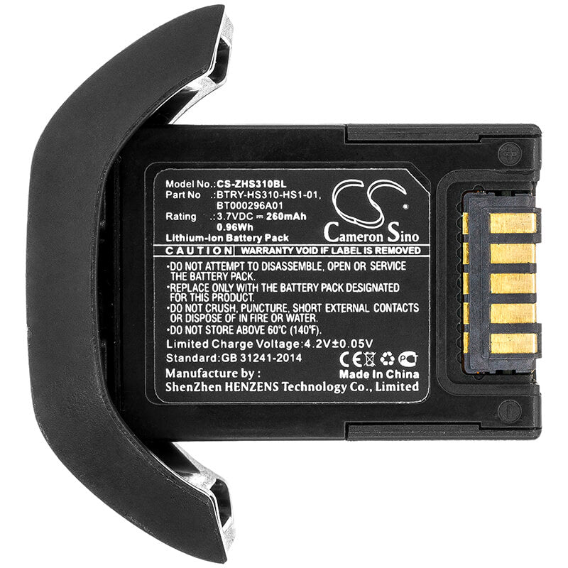3.7V, 260mAh, Li-ion Battery fits Zebra, Hs3100, 0.962Wh