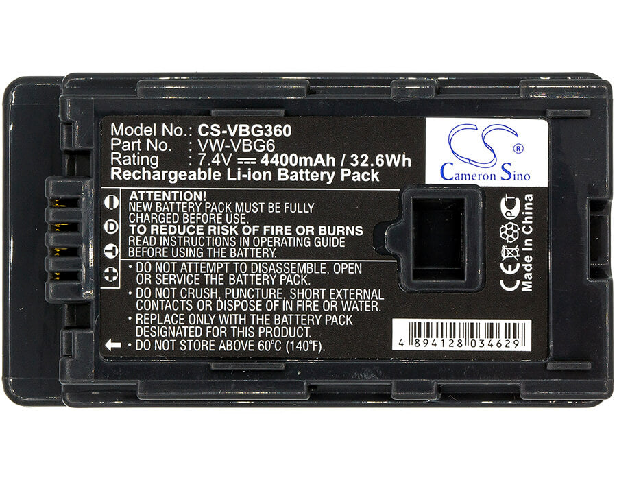 7.4V, 4400mAh, Li-ion Battery fits Panasonic, Ag-ac130, Ag-ac130a, 32.56Wh