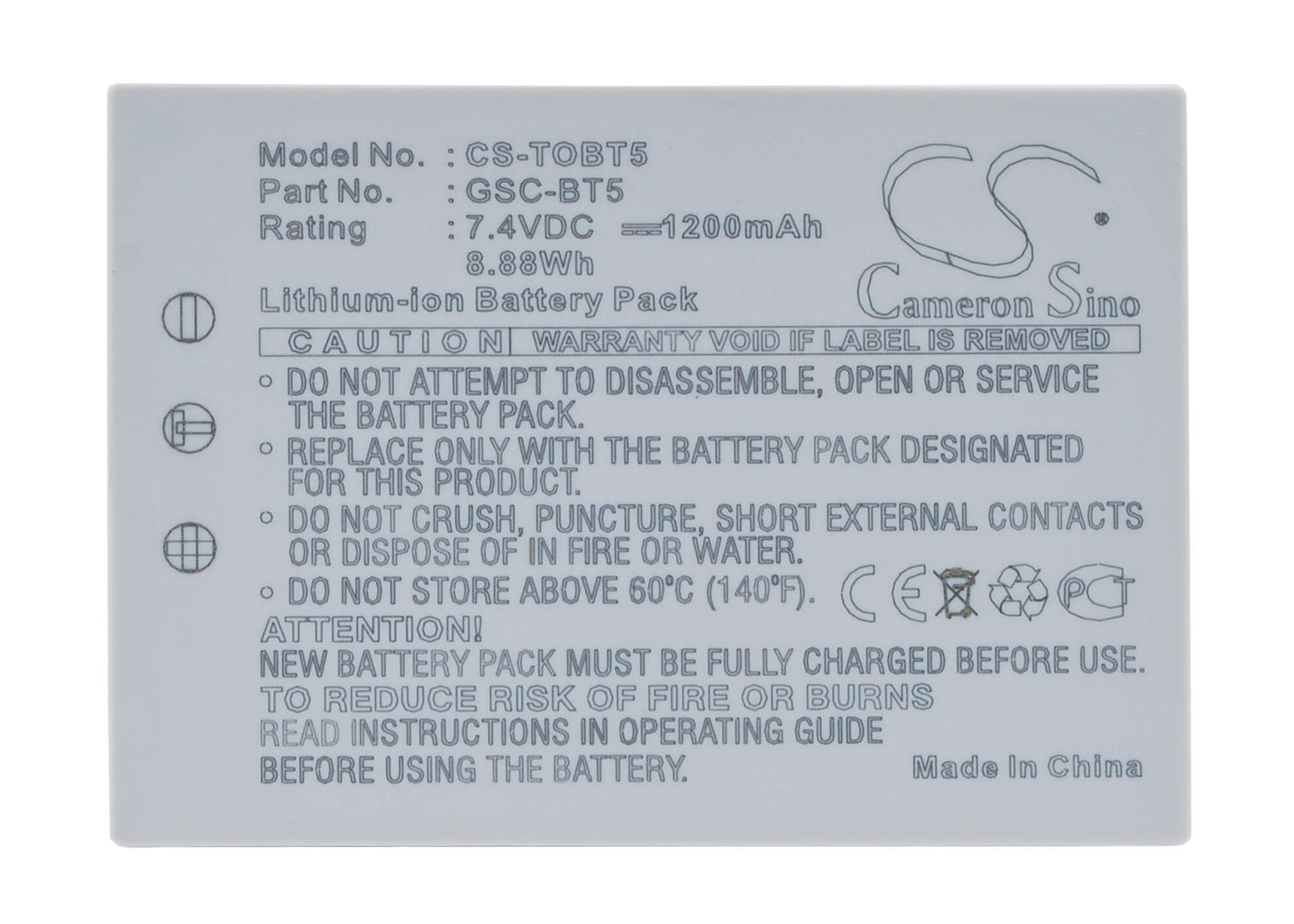 7.4V, 1200mAh, Li-ion Battery fits Toshiba, Gigashot Gsc-r30, Gigashot Gsc-r30au, 8.88Wh