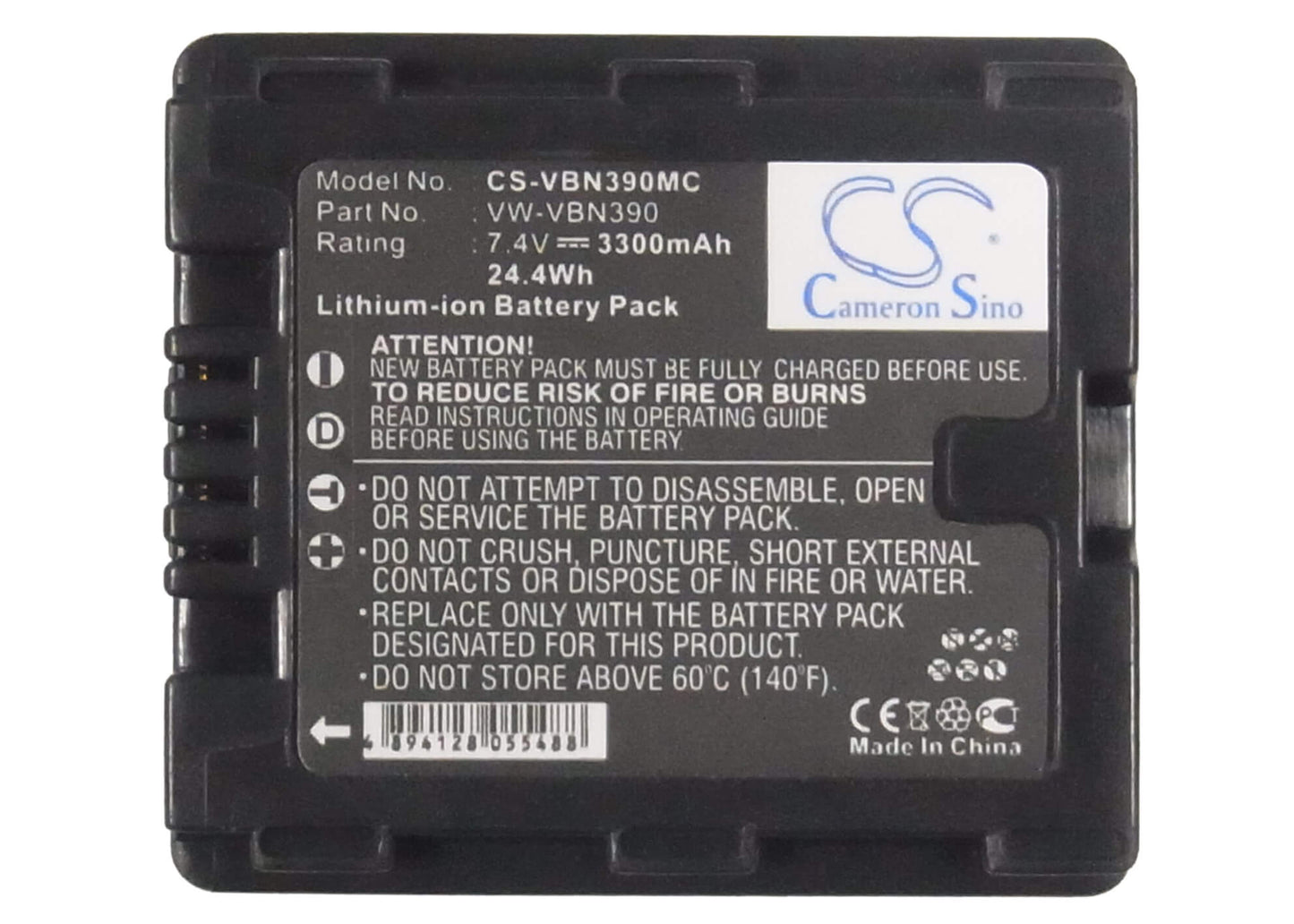 7.4V, 3300mAh, Li-ion Battery fits Panasonic, Hc-x900, Hc-x900m, 24.42Wh