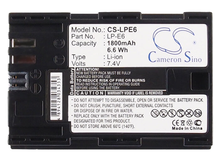 7.4V, 1800mAh, Li-ion Battery fits Canon, 5d Mark Iii, Eos 5d Mark Ii, 13.32Wh