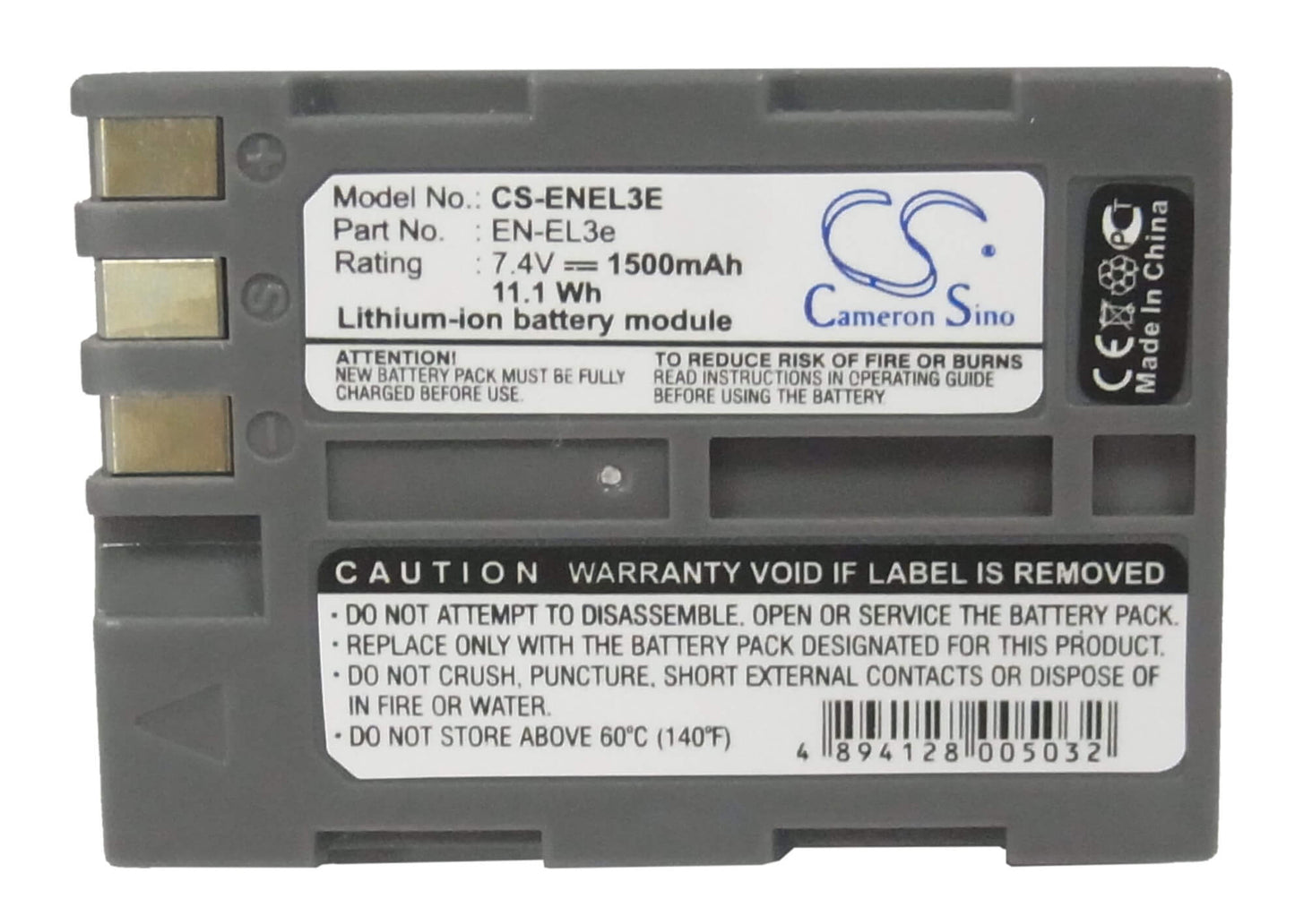 7.4V, 1500mAh, Li-ion Battery fits Nikon, D100, D200, 11.1Wh