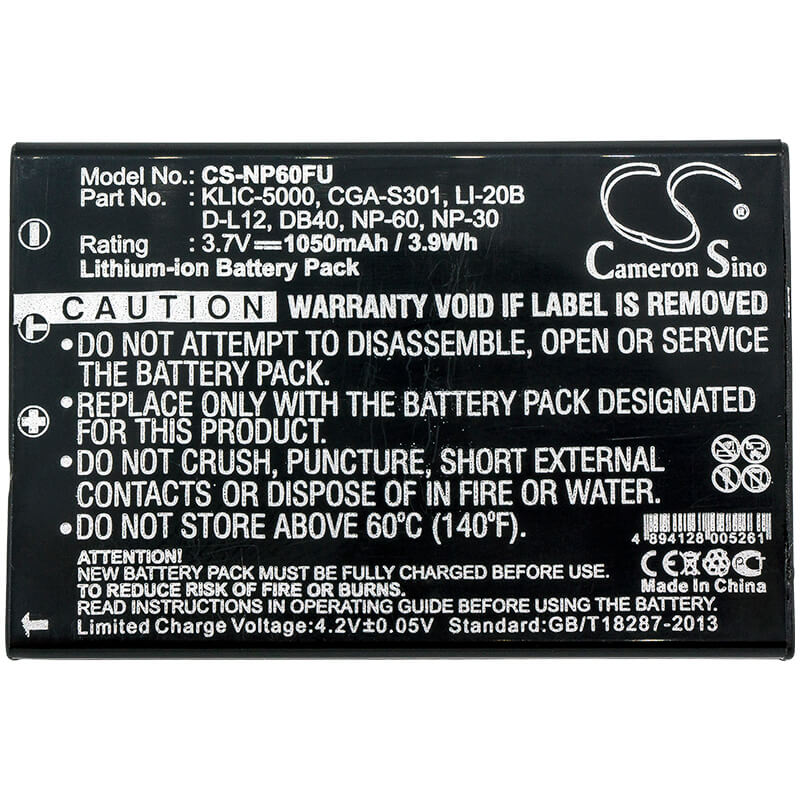 3.7V, 1050mAh, Li-ion Battery fits Olympus, Az-1, Az-2, 3.885Wh