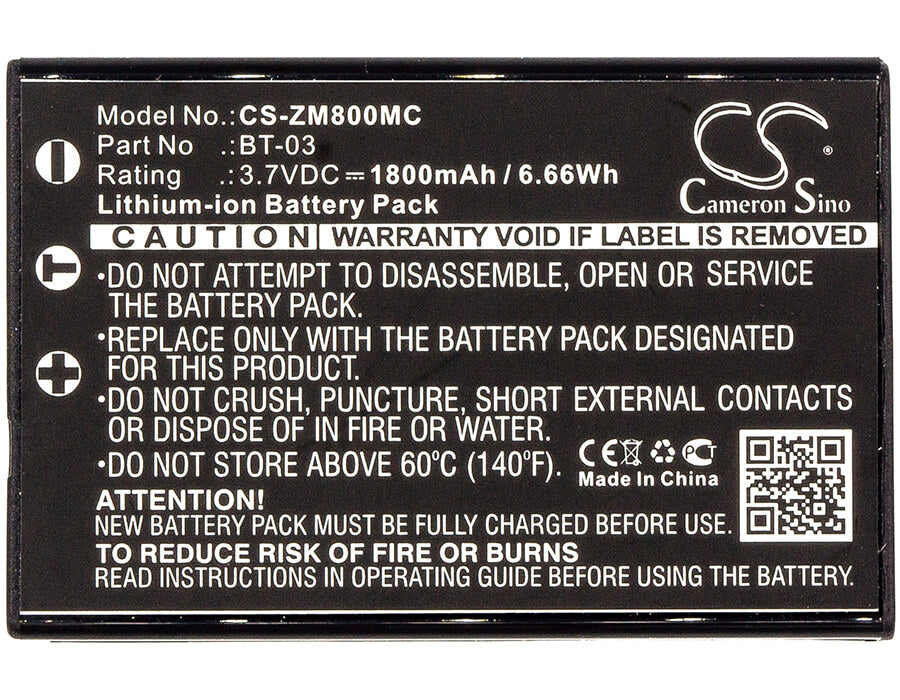 3.7V, 1800mAh, Li-ion Battery fits Zoom, Q8 Recorder, 6.66Wh
