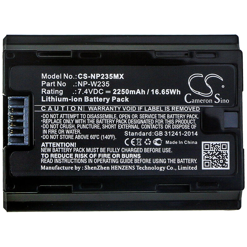 7.4V, 2250mAh, Li-ion Battery fits Fujifilm, X-t4, 16.65Wh