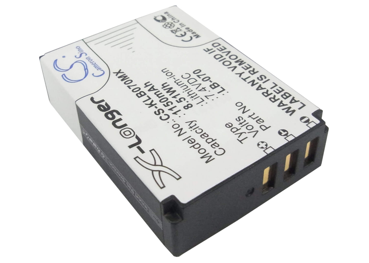 7.4V, 1150mAh, Li-ion Battery fits Kodak, Pixpro Az651, Pixpro Az651 Astro Zoom, 8.51Wh
