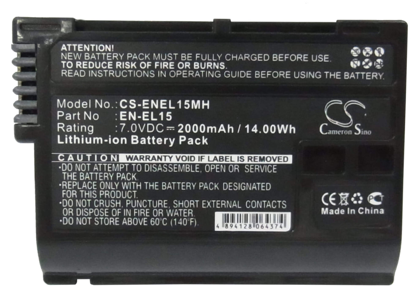 7.0V, 2000mAh, Li-ion Battery fits Nikon, 1 V1, Coolpix D7000, 14Wh