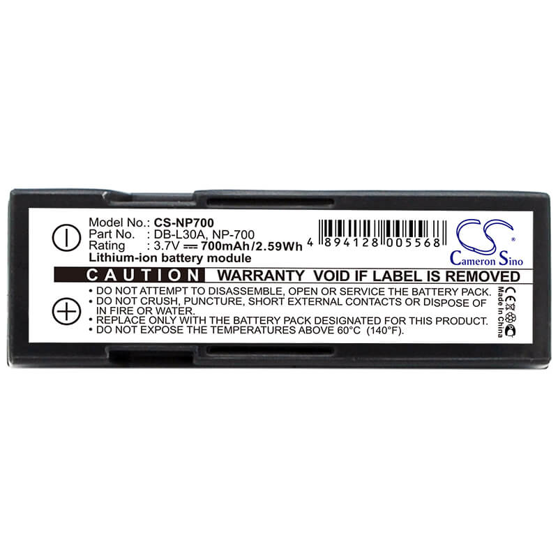 3.7V, 700mAh, Li-ion Battery fits Sanyo, Xacti Vpc-a5, 2.59Wh