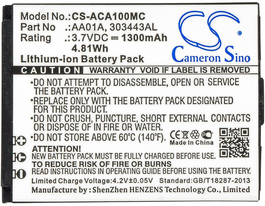 3.7V, 1300mAh, Li-ion Battery fits Activeon, Cx Gold, Dka10w-b, 4.81Wh