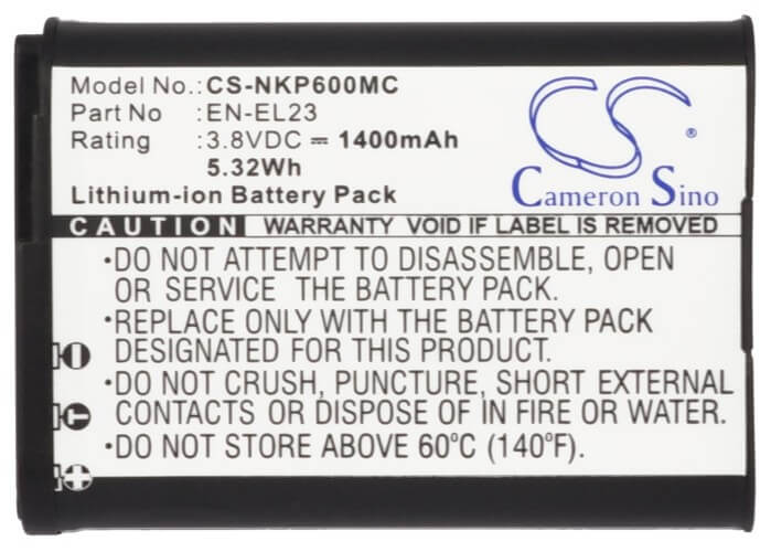 3.8V, 1400mAh, Li-ion Battery fits Nikon, Coolpix P600, Coolpix P610, 5.32Wh