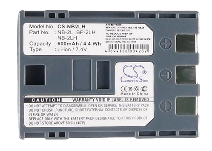 7.4V, 600mAh, Li-ion Battery fits Canon, 40mc, Bp-2lh, 4.44Wh