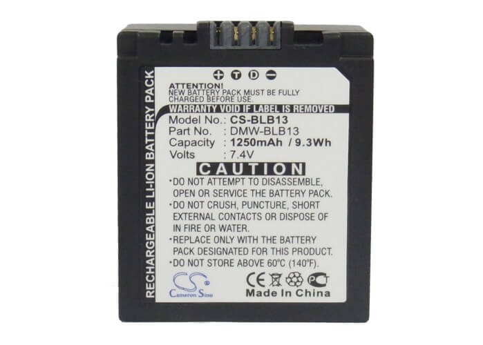 7.4V, 1250mAh, Li-ion Battery fits Panasonic, Lumix Dmc-g1, Lumix Dmc-g1 Slr, 9.25Wh