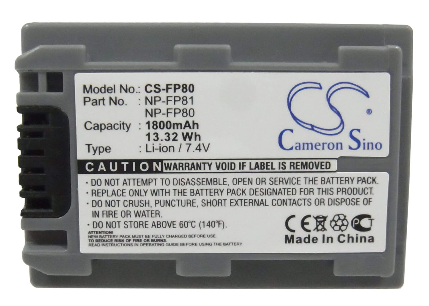 7.4V, 1800mAh, Li-ion Battery fits Sony, Dcr-30, Dcr-dvd103, 13.32Wh