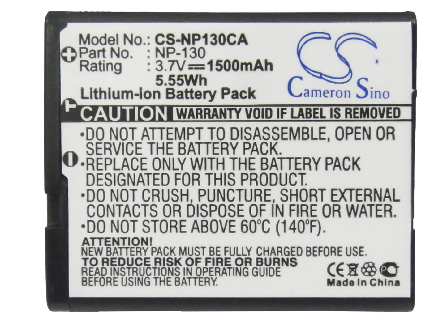3.7V, 1500mAh, Li-ion Battery fits Casio, Exilim Ex-fc300s, Exilim Ex-h30, 5.55Wh