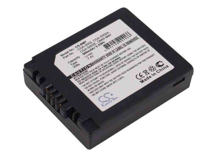 7.4V, 680mAh, Li-ion Battery fits Panasonic, Dmc-fz10, Dmc-fz10eb, 5.032Wh