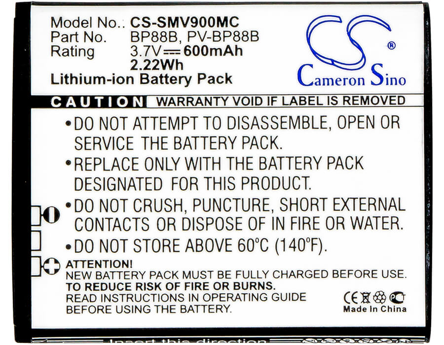 3.7V, 600mAh, Li-ion Battery fits Samsung, Ec-mv900fbpwus, Mv900, 2.22Wh