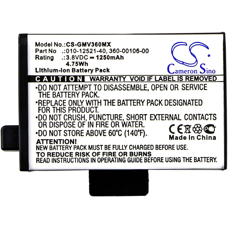 3.8V, 1250mAh, Li-ion Battery fits Garmin, Virb 360, 4.75Wh