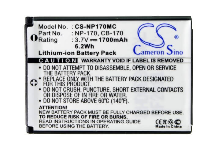 3.7V, 1700mAh, Li-ion Battery fits Ordro, Hdv-d325, Hdv-d370, 6.29Wh