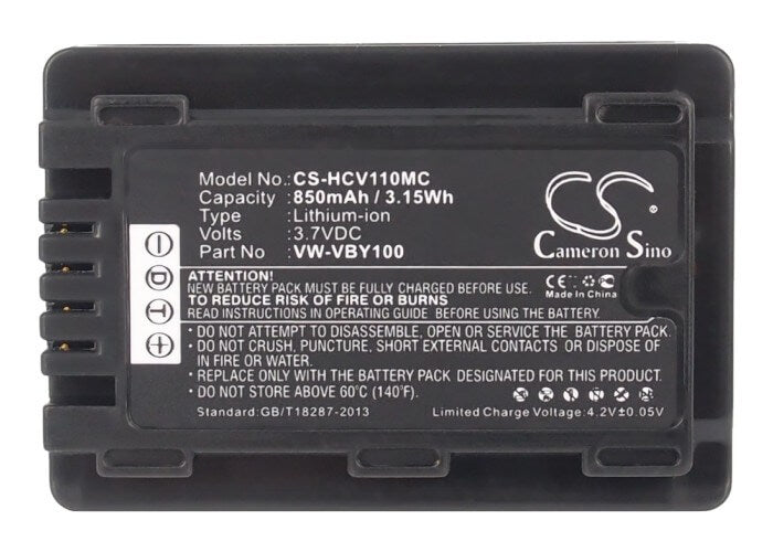 3.7V, 850mAh, Li-ion Battery fits Panasonic, Hc-v110, Hc-v110g, 3.145Wh