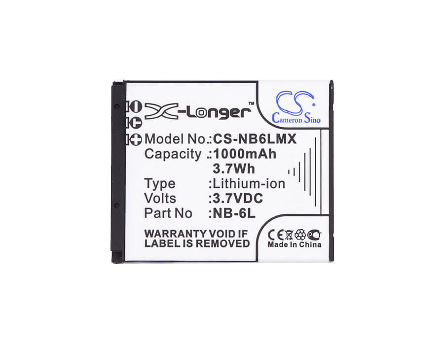 3.7V, 1000mAh, Li-ion Battery fits Canon, Digital Ixus 200 Is, Digital Ixus 210, 3.7Wh