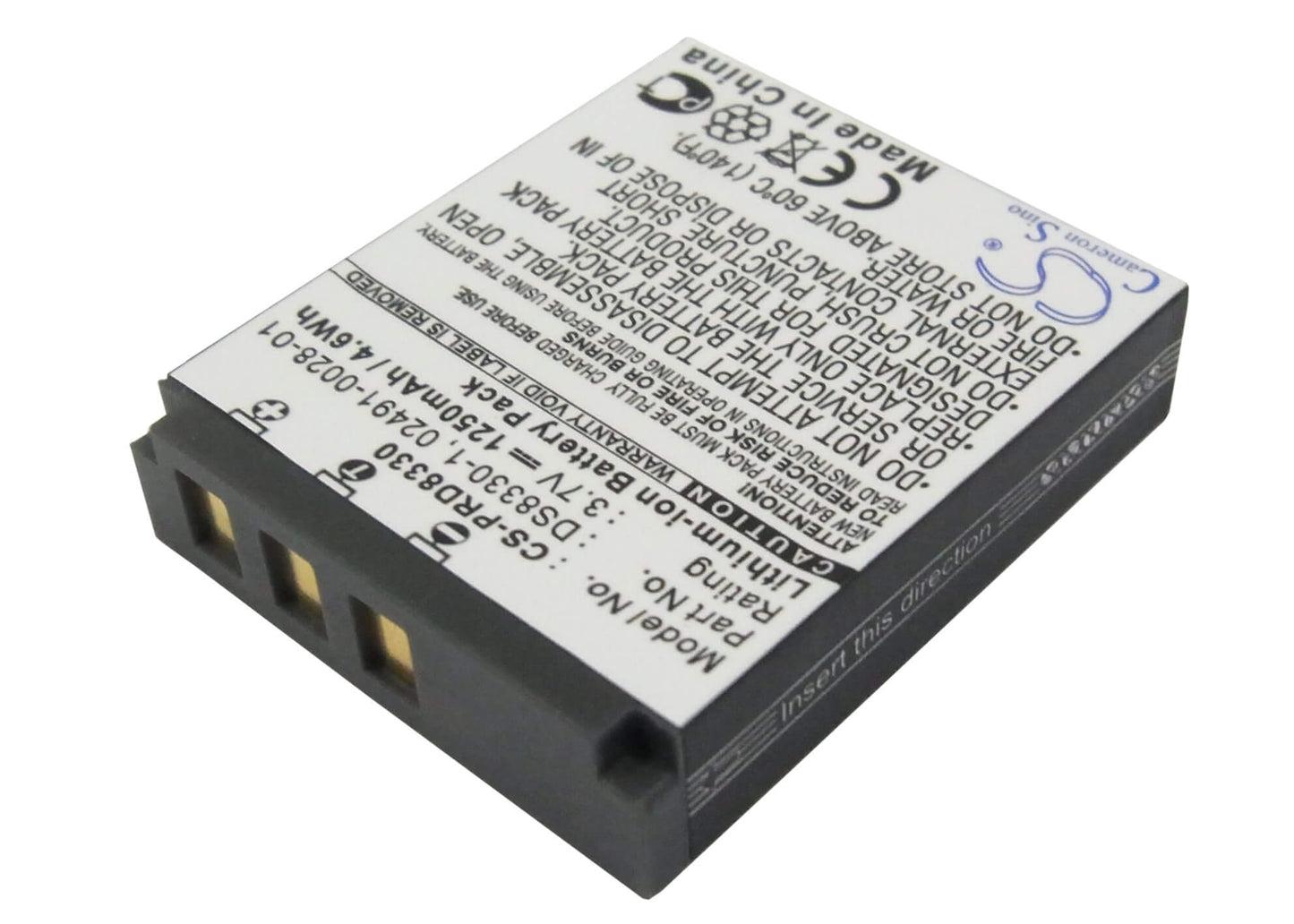 3.7V, 1250mAh, Li-ion Battery fits Rollei, Compactline 150, Prego 8330, 4.625Wh
