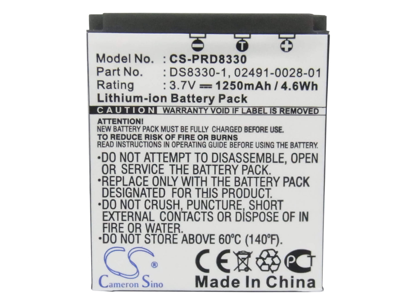 3.7V, 1250mAh, Li-ion Battery fits Rollei, Compactline 150, Prego 8330, 4.625Wh