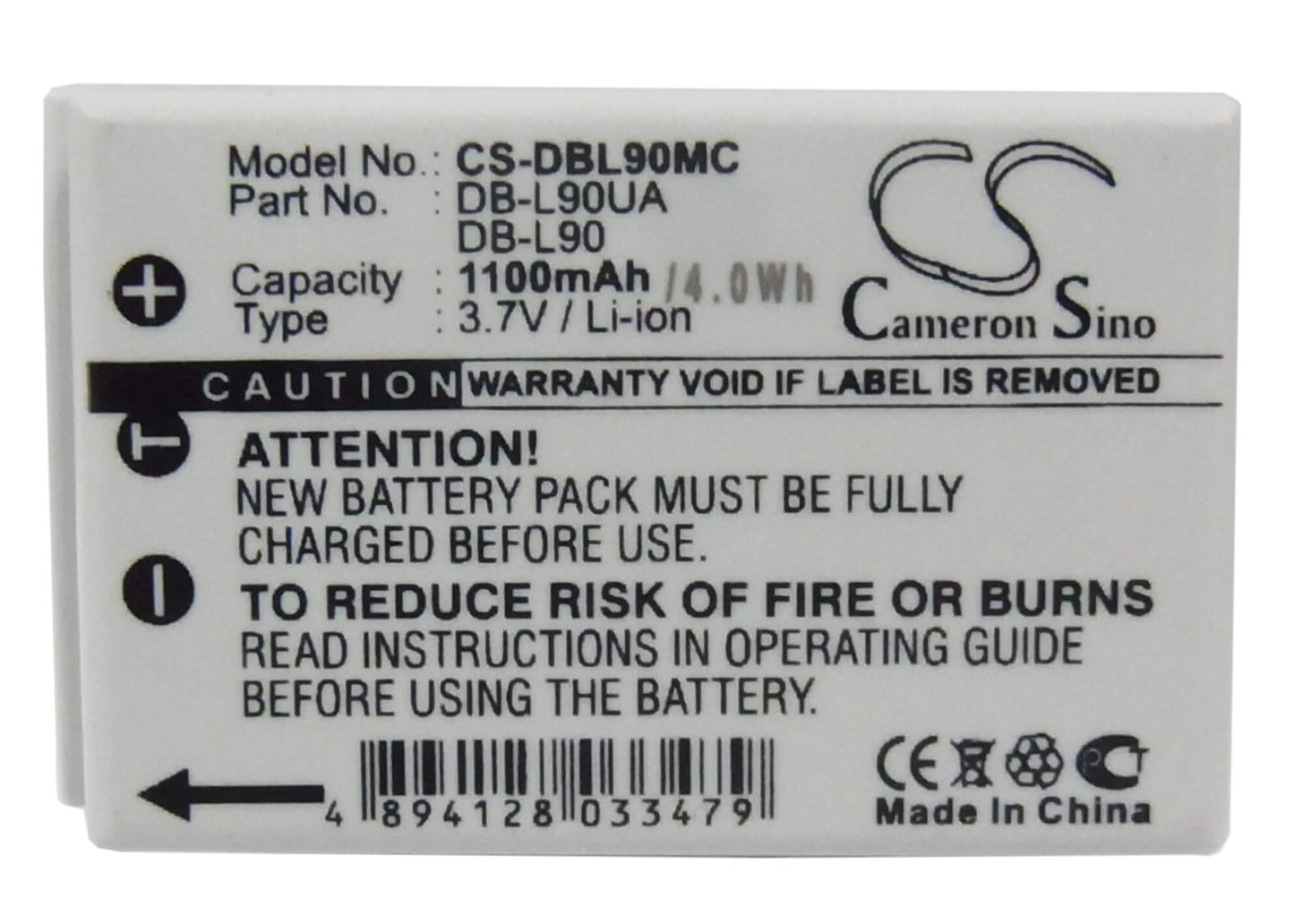 3.7V, 1100mAh, Li-ion Battery fits Sanyo, Vpc-sh1, Vpc-sh1gx, 4.07Wh