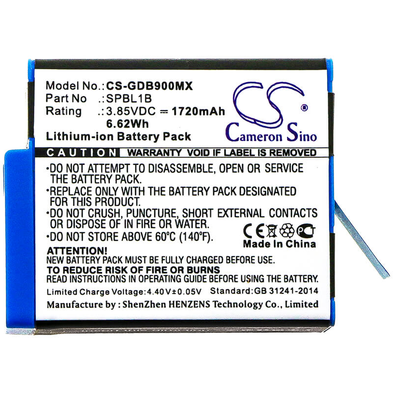 3.85V, 1720mAh, Li-ion Battery fits Gopro, Ahdbt-901, Gopro 9, 6.622Wh