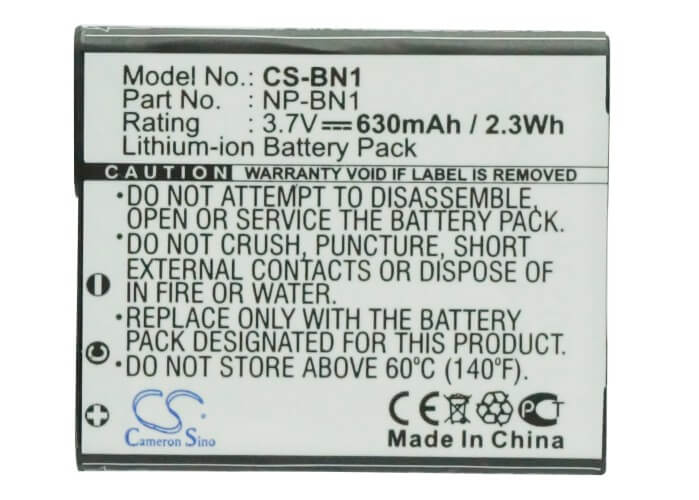 3.7V, 630mAh, Li-ion Battery fits Sony, Cyber-shot Dsc-t110p, Cyber-shot Dsc-t110s, 2.331Wh