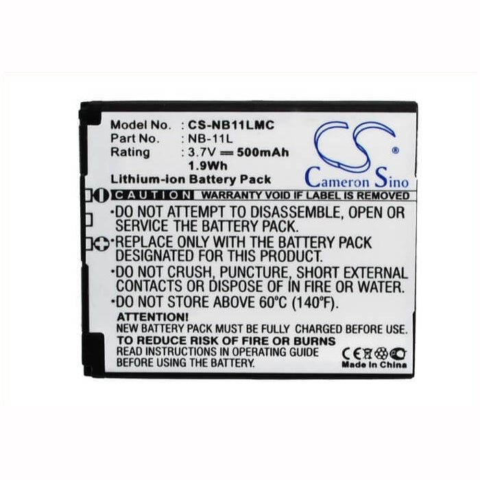 3.7V, 500mAh, Li-ion Battery fits Canon, Elph 110 Hs, Elph 340 Hs, 1.85Wh