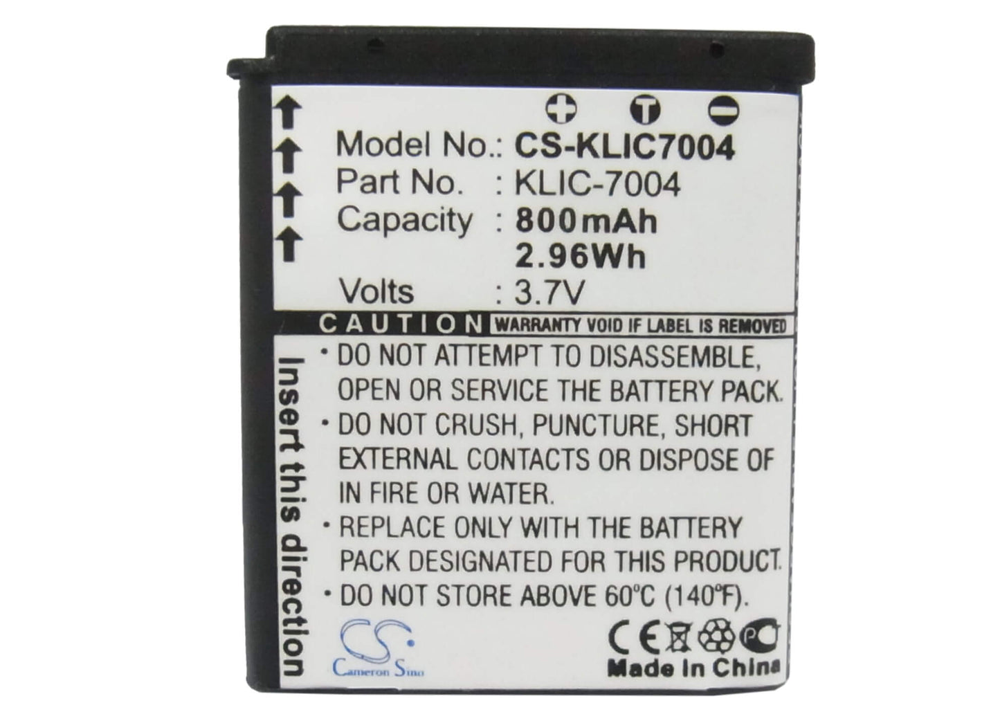 3.7V, 800mAh, Li-ion Battery fits Kodak, Easyshare M1033, Easyshare M1093 Is, 2.96Wh
