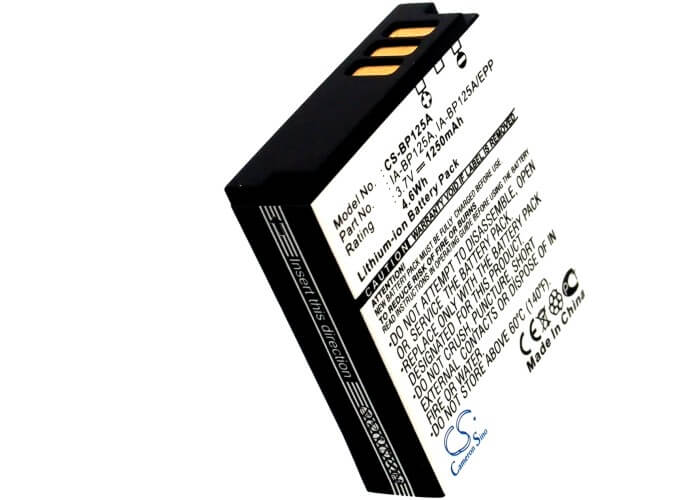 3.7V, 1250mAh, Li-ion Battery fits Samsung, Hmx-m10, Hmx-m20, 4.625Wh