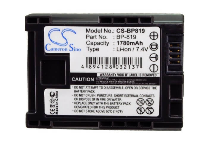 7.4V, 1780mAh, Li-ion Battery fits Canon, Fs10 Flash Memory Camcorder, Fs100 Flash Memory Camcorder, 13.172Wh
